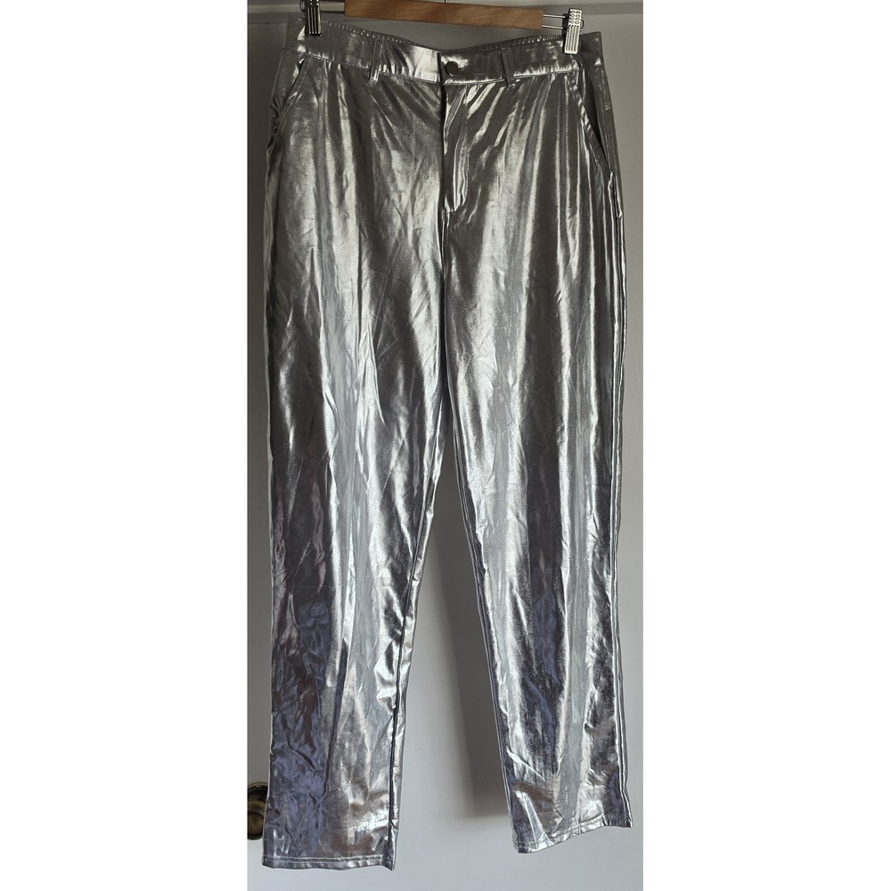 COOFANDY Men Silver Metallic Pants M Festival Rave